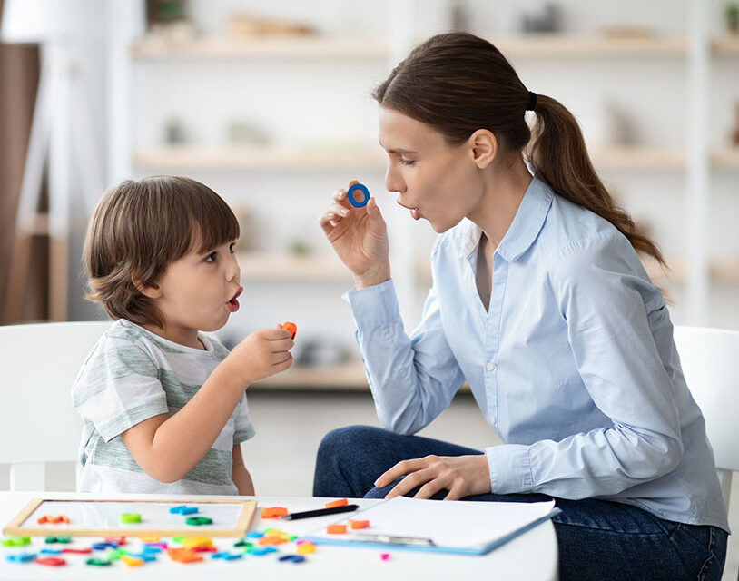 Child doing Speech Therapy as part of ABA