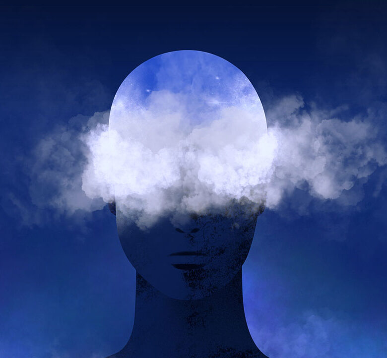 brain fog concept showing clouds over a head